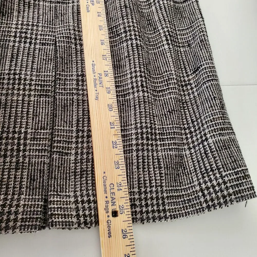 VTG 90s Gray Wool Tweed Houndstooth Pencil Skirt L 12 Retro Classic Old Money